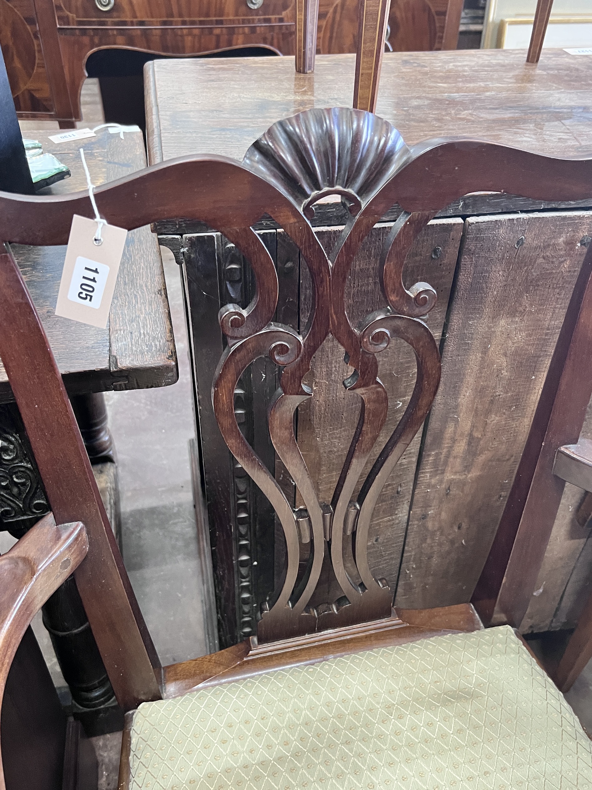 A George III style mahogany elbow chair, width 68cm, depth 48cm, height 98cm